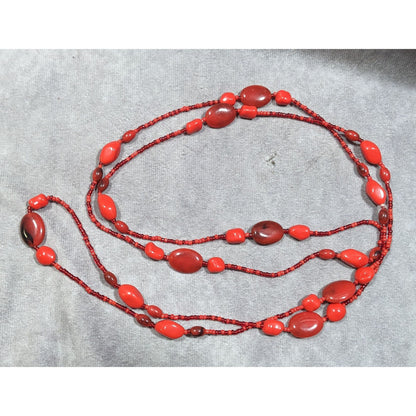 Bold Red Glass And Acrylic Beaded Opera Necklace