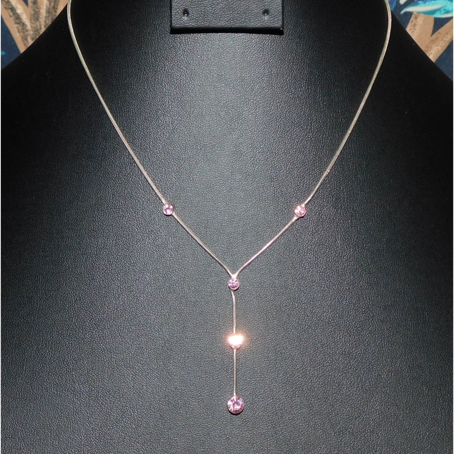 Whimsical Elegant Pink And Silver Tone Lariat Necklace