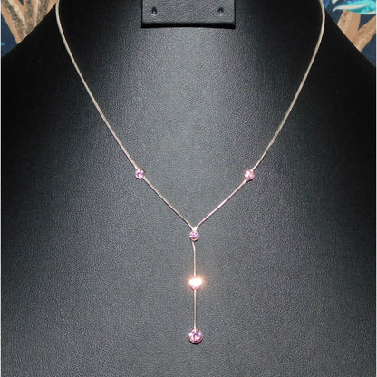 Whimsical Elegant Pink And Silver Tone Lariat Necklace