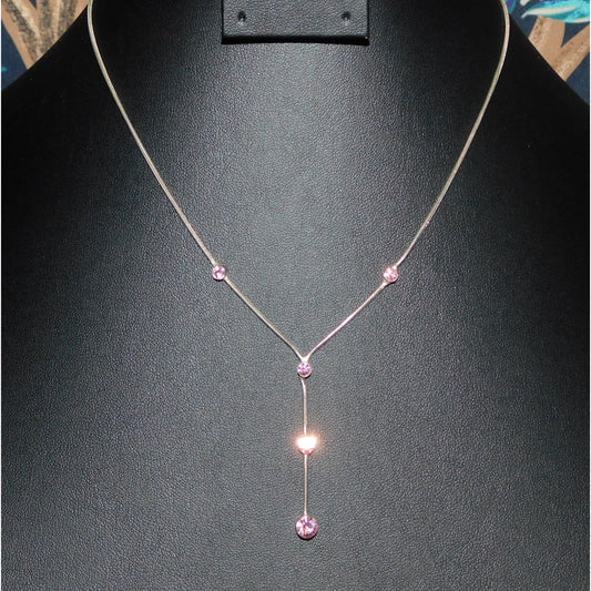 Whimsical Elegant Pink And Silver Tone Lariat Necklace