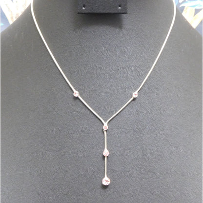 Whimsical Elegant Pink And Silver Tone Lariat Necklace