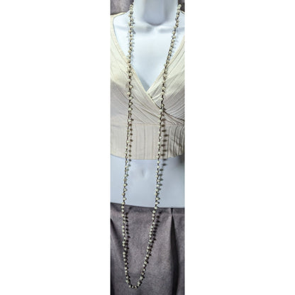Fabulina White Faceted Glass Beaded Extra Long Necklace
