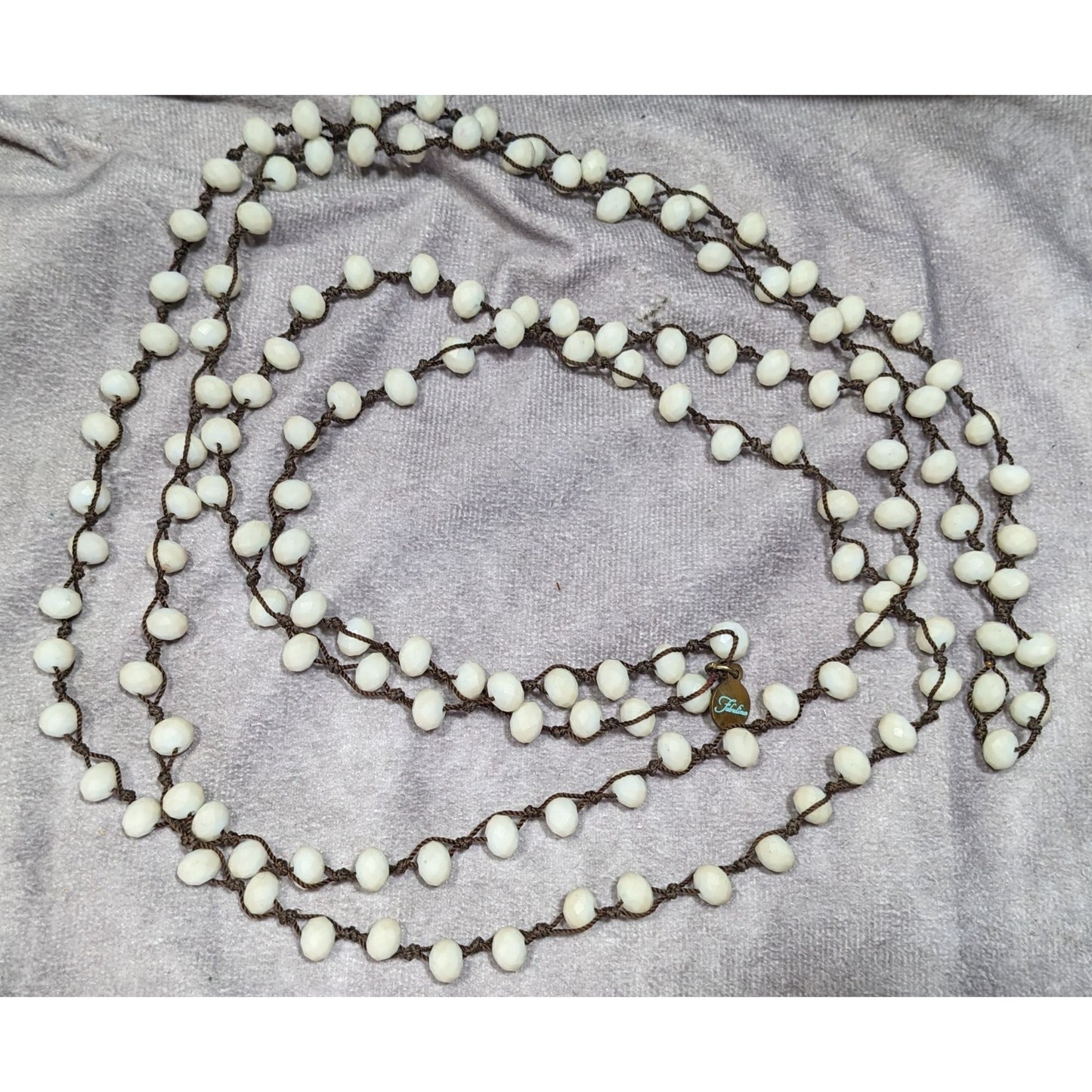 Fabulina White Faceted Glass Beaded Extra Long Necklace