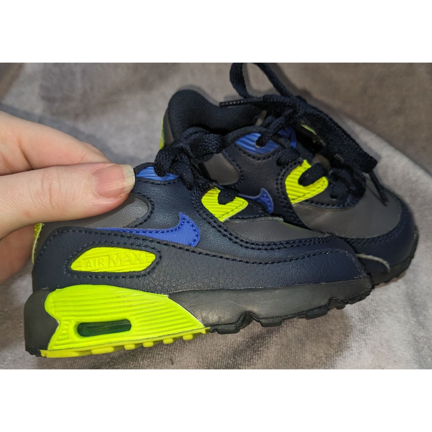 Nike Air Max 90 LTR Kids Shoes Dark Grey/Hyper Royal/Volt Size 5C