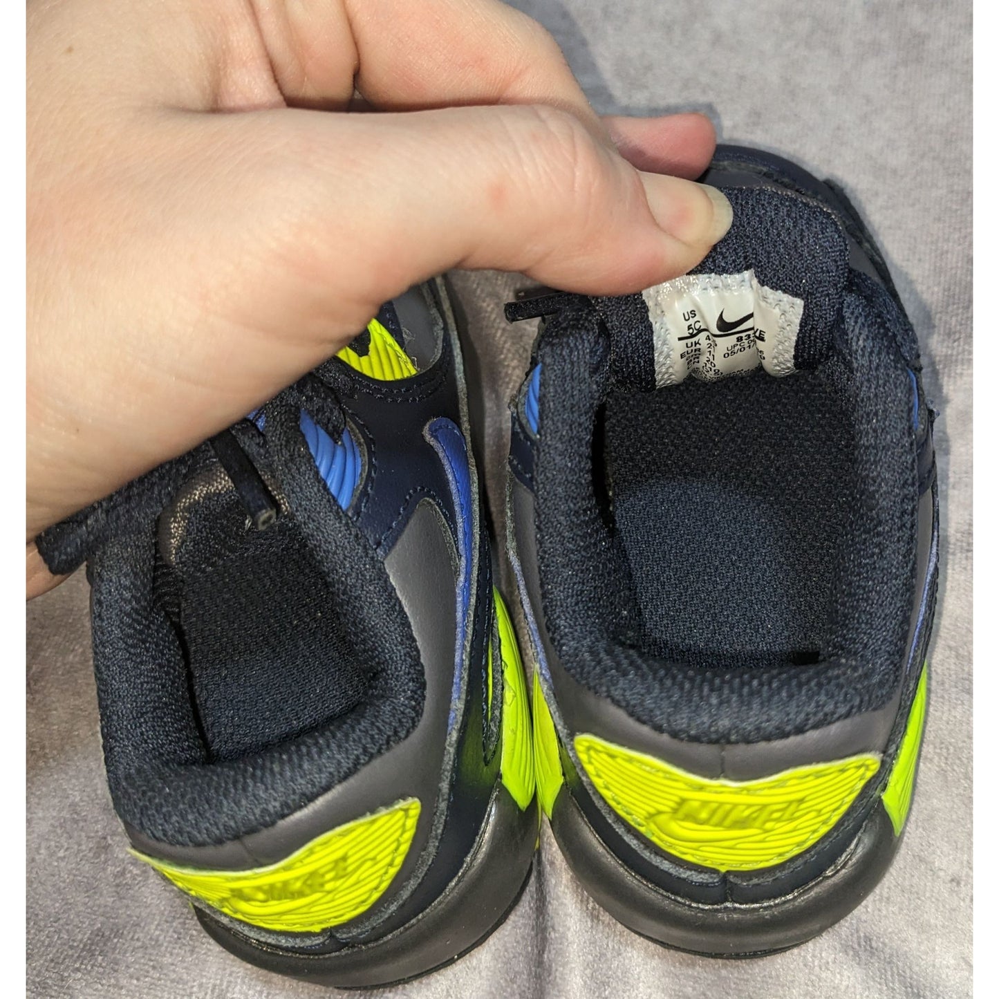 Nike Air Max 90 LTR Kids Shoes Dark Grey/Hyper Royal/Volt Size 5C