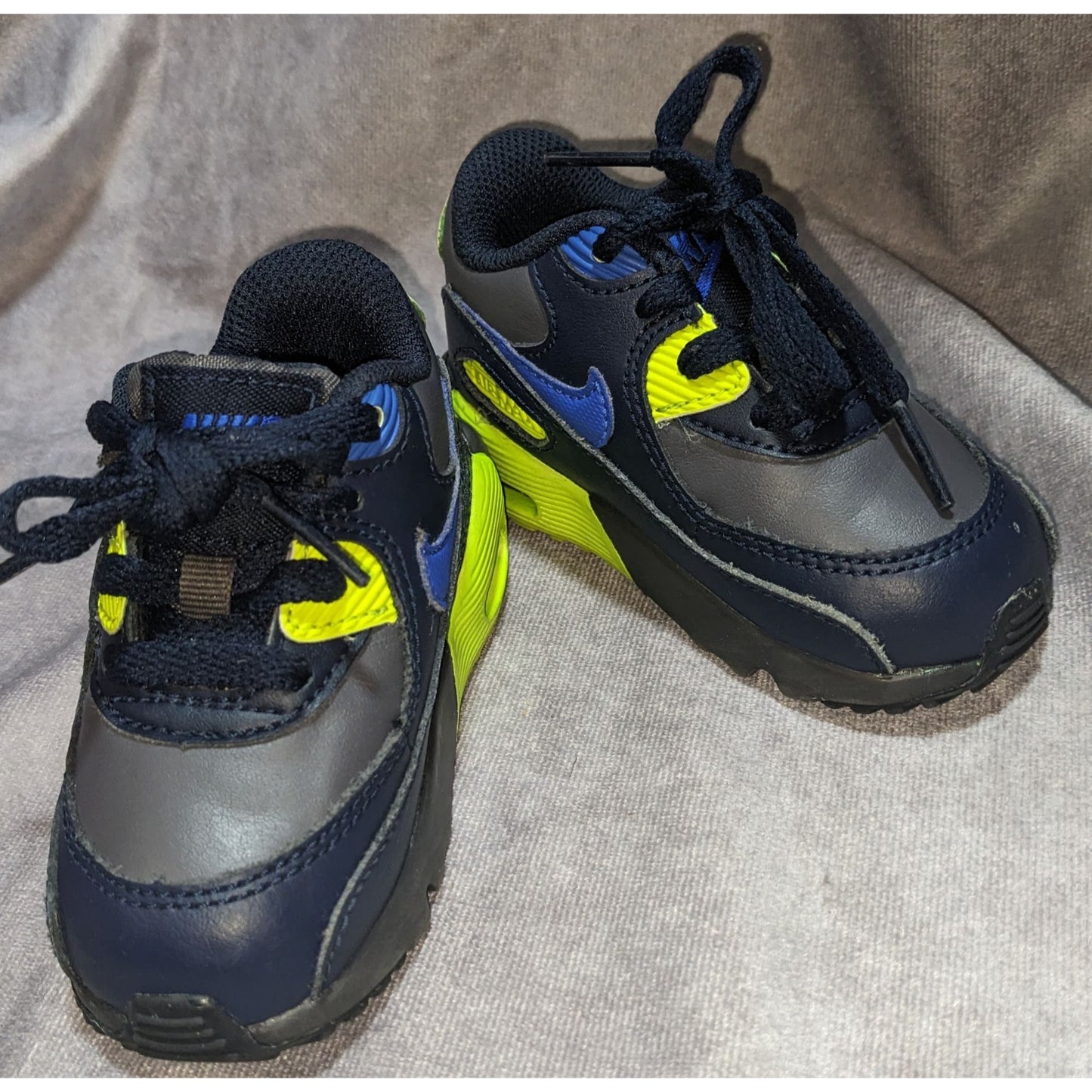 Nike Air Max 90 LTR Kids Shoes Dark Grey/Hyper Royal/Volt Size 5C