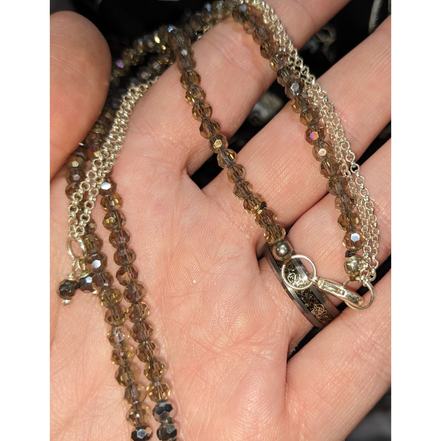 Bohemian Sparkly Beaded Necklace With Metal Feather Pendant & Tassel