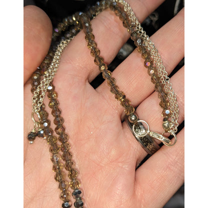 Bohemian Sparkly Beaded Necklace With Metal Feather Pendant & Tassel