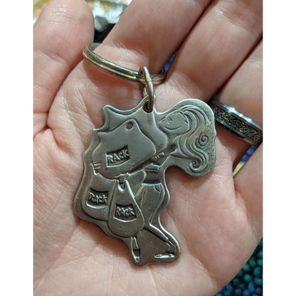 Quirky Shopaholic Silver Tone Metal Keychain