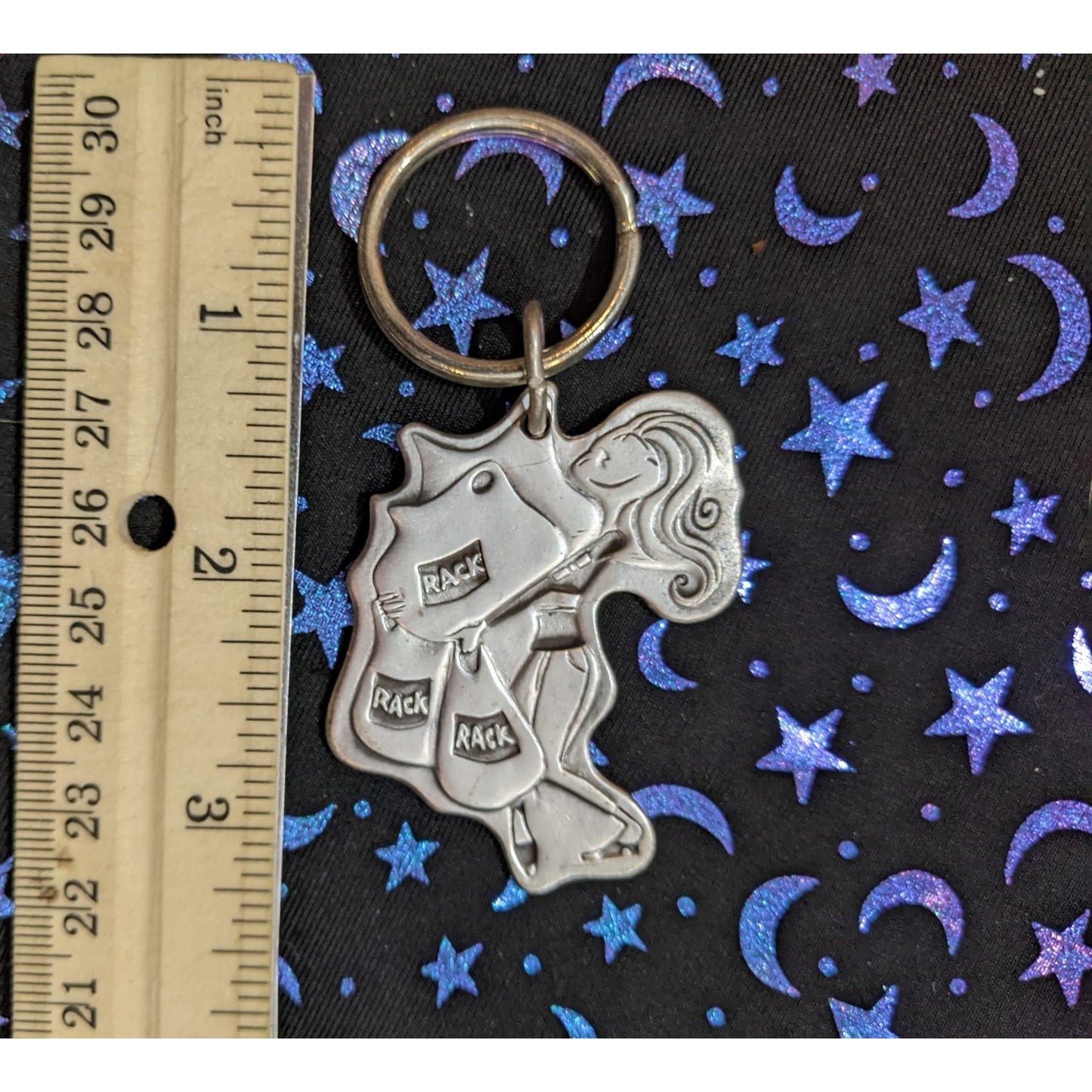 Quirky Shopaholic Silver Tone Metal Keychain