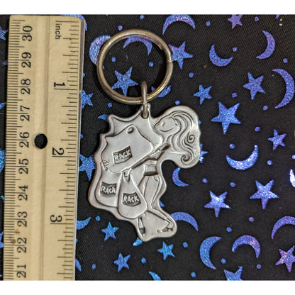 Quirky Shopaholic Silver Tone Metal Keychain