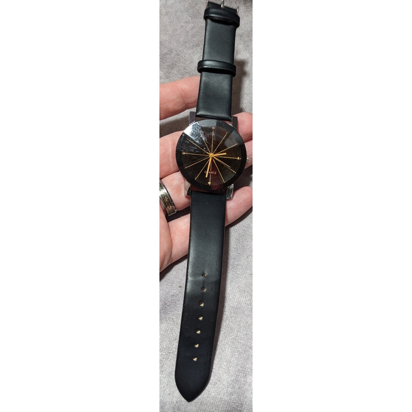 Black And Gold Prism Face Analog Wrist Watch