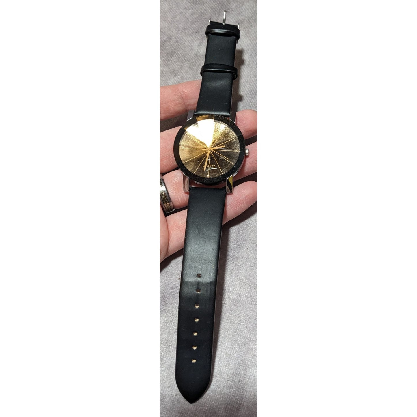 Black And Gold Prism Face Analog Wrist Watch