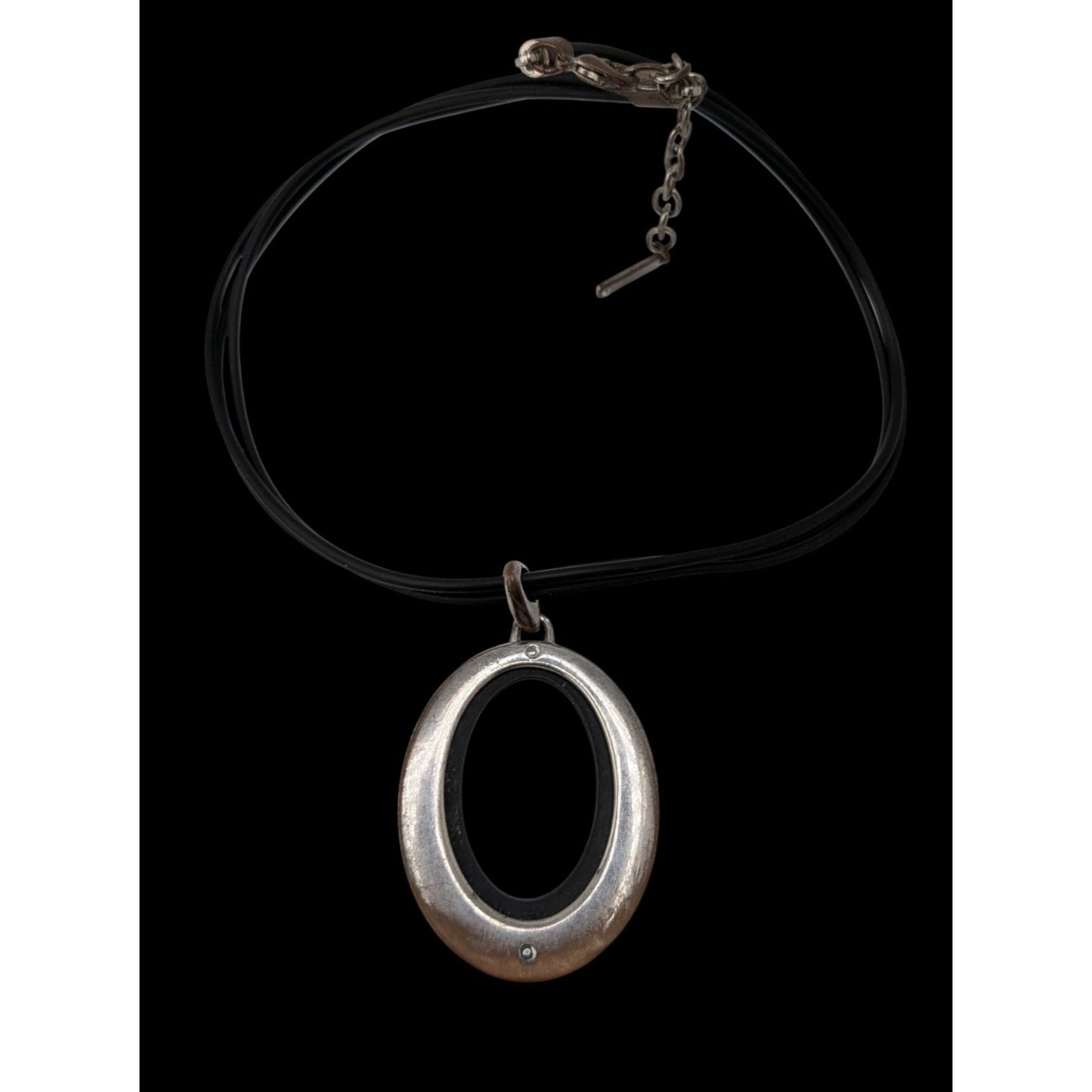 Nine West Reversible Oval Pendant Necklace Black Silver Modern Mod