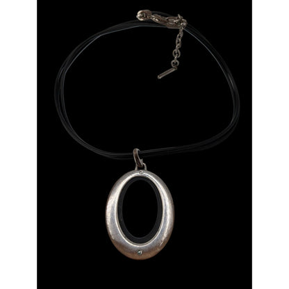 Nine West Reversible Oval Pendant Necklace Black Silver Modern Mod