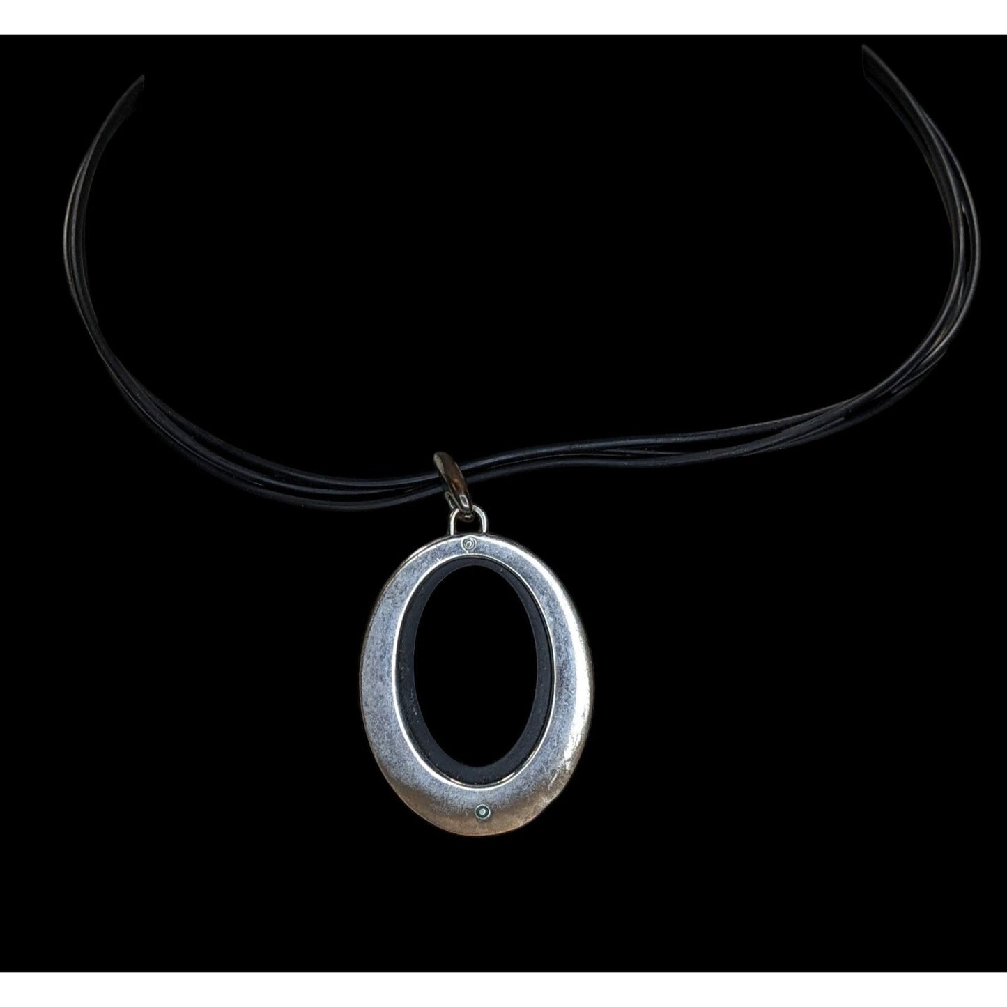 Nine West Reversible Oval Pendant Necklace Black Silver Modern Mod