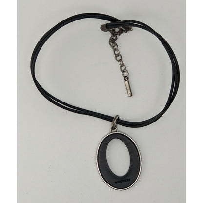Nine West Reversible Oval Pendant Necklace Black Silver Modern Mod