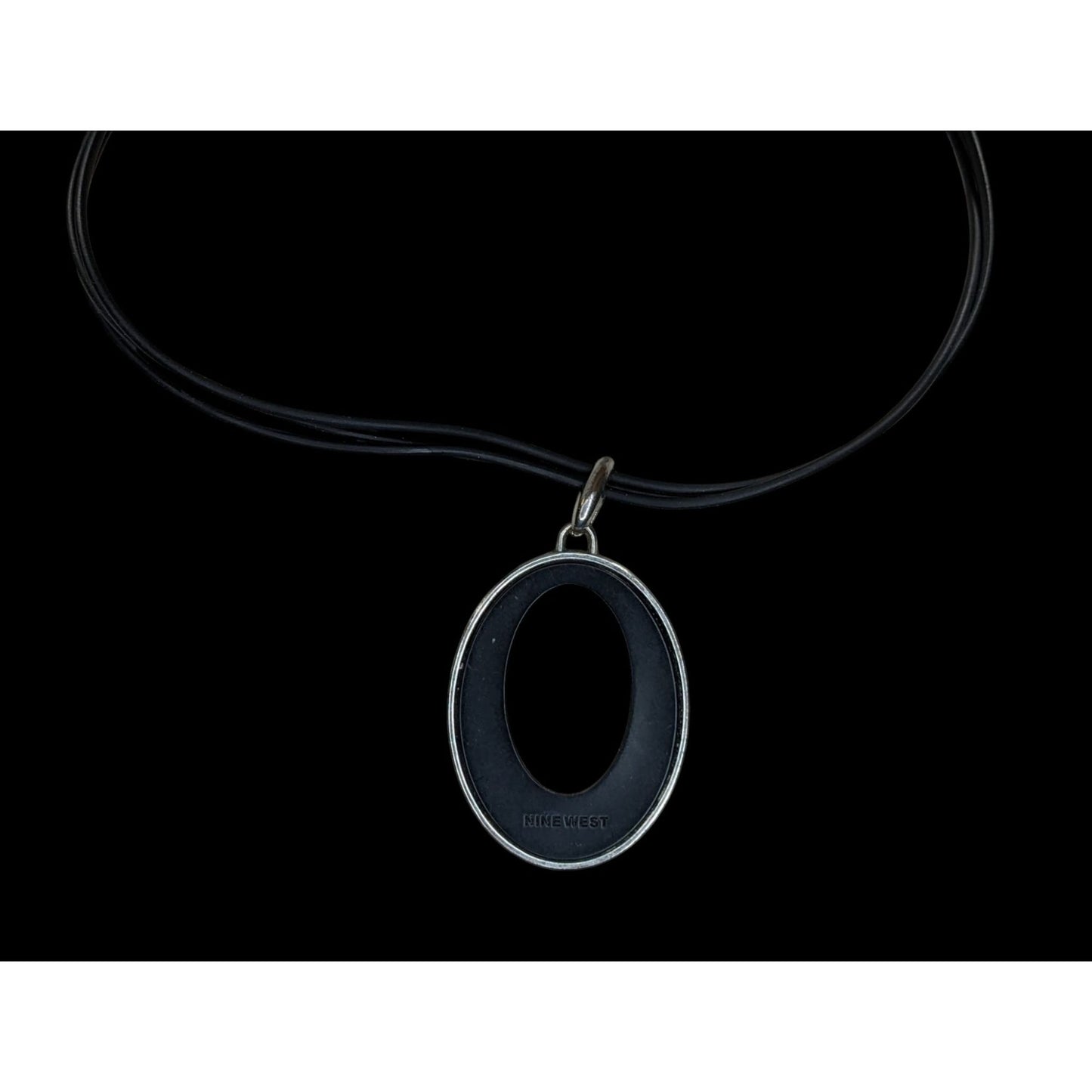 Nine West Reversible Oval Pendant Necklace Black Silver Modern Mod