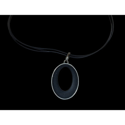 Nine West Reversible Oval Pendant Necklace Black Silver Modern Mod