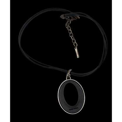 Nine West Reversible Oval Pendant Necklace Black Silver Modern Mod