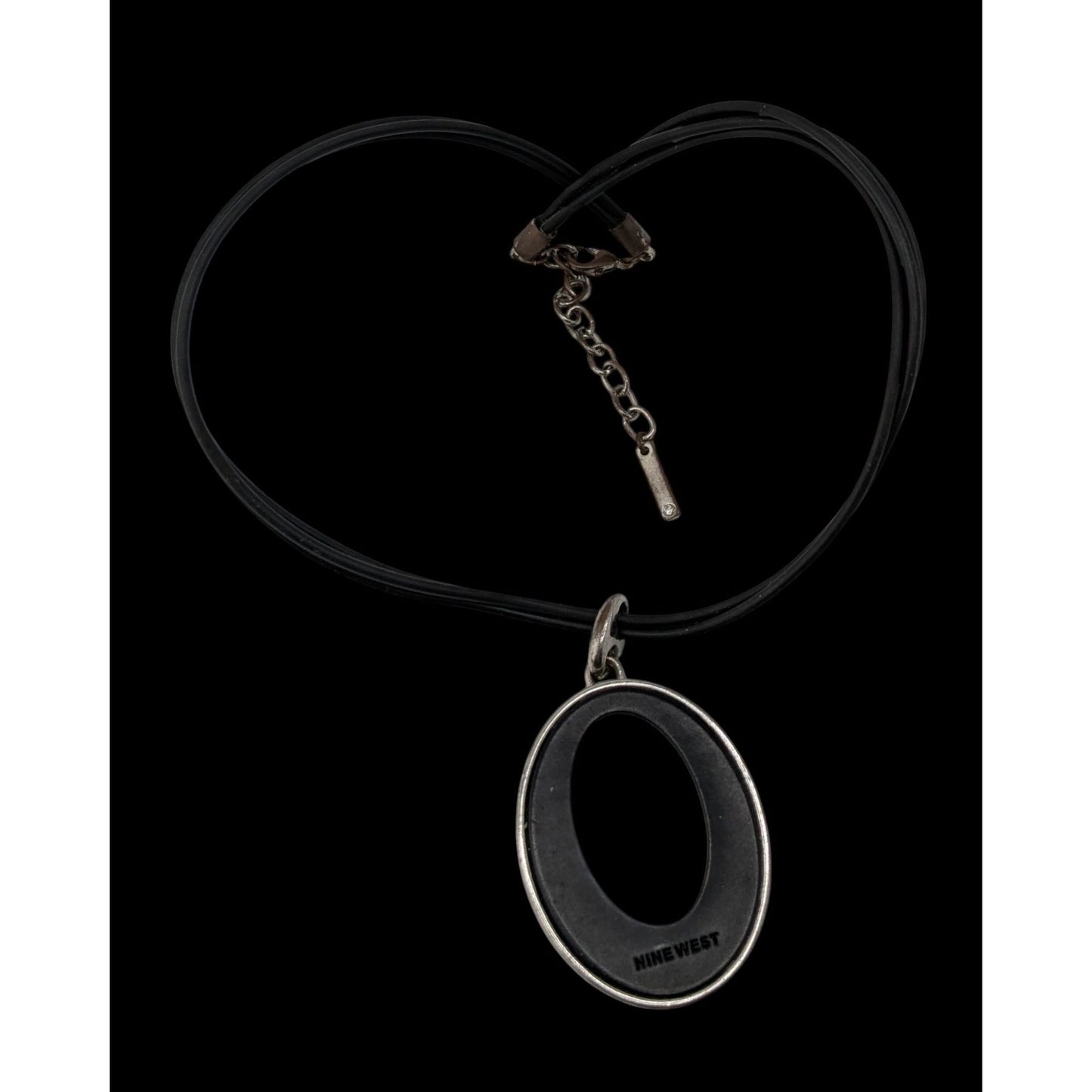 Nine West Reversible Oval Pendant Necklace Black Silver Modern Mod