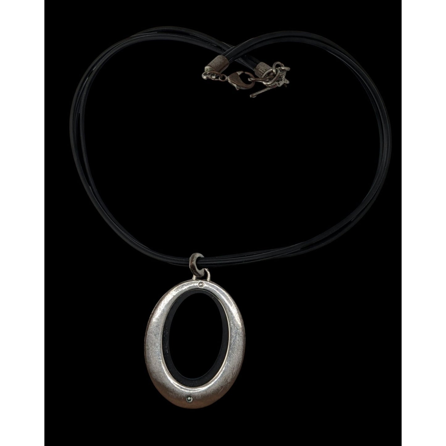 Nine West Reversible Oval Pendant Necklace Black Silver Modern Mod
