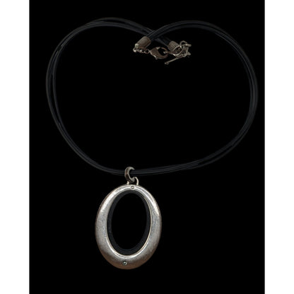 Nine West Reversible Oval Pendant Necklace Black Silver Modern Mod