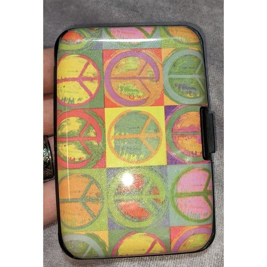 Hippie Peace Sign Hard Shell Accordion Card Holder Wallet