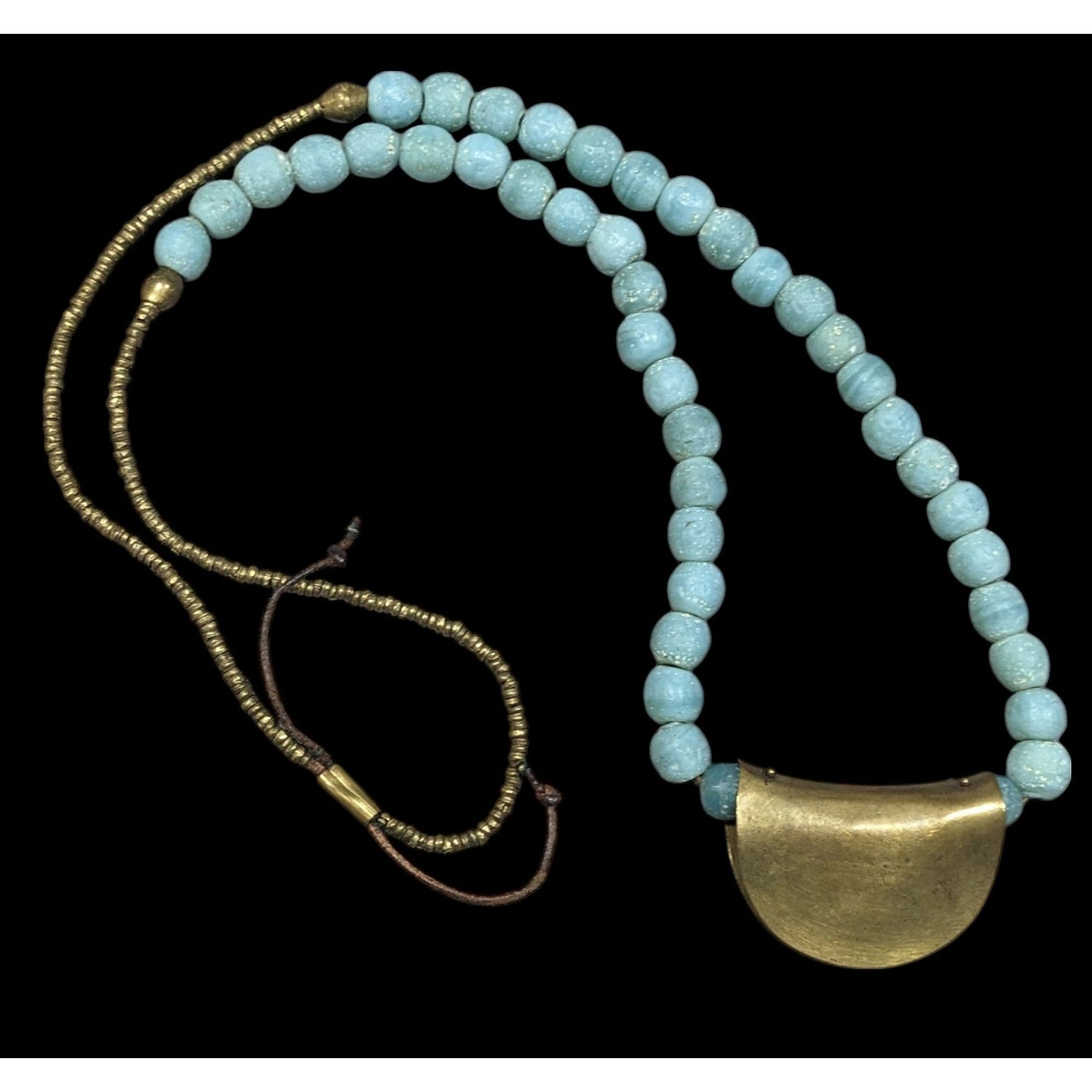 Brutalist Bohemian Blue Stone Beaded Bronze Pendant Necklace