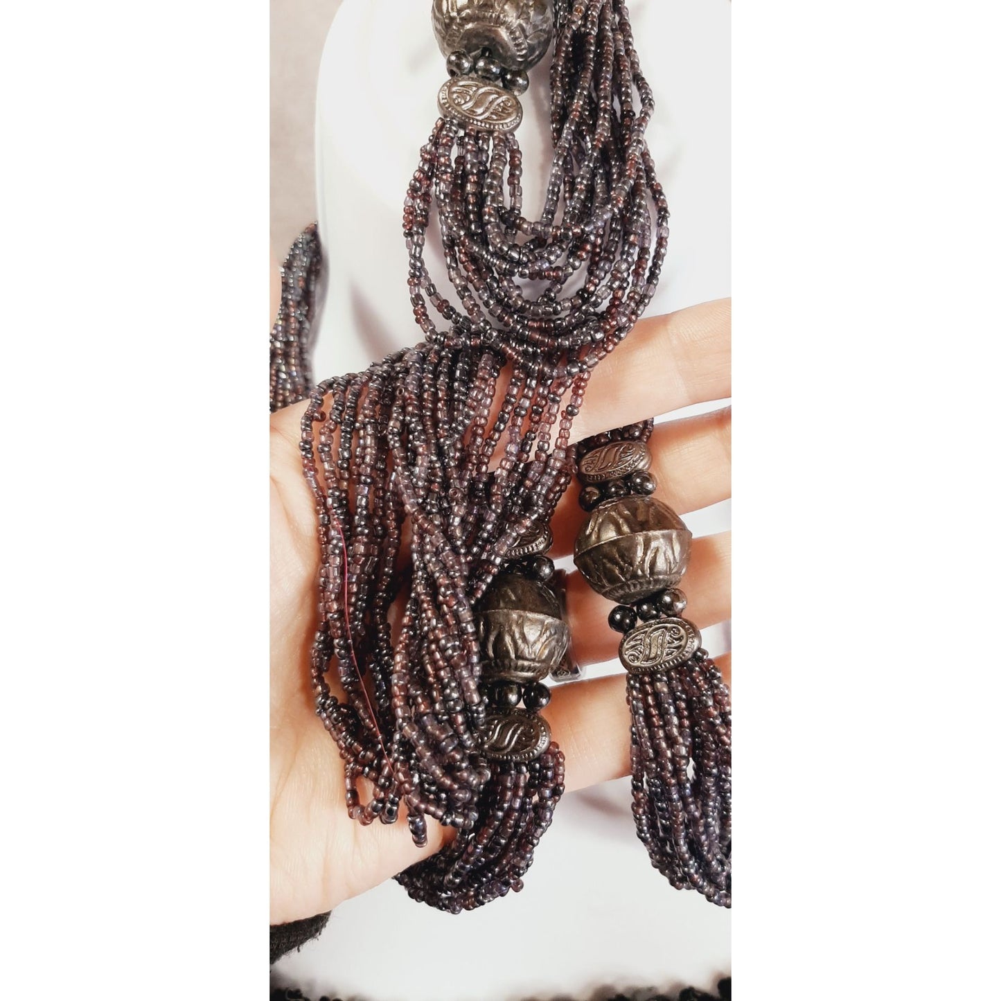 Purple Oil Slick Glass Beaded Necklace & Stretch Bracelet Set