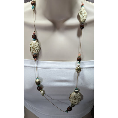 Vintage 90s Rustic Southwestern Beaded Station Necklace