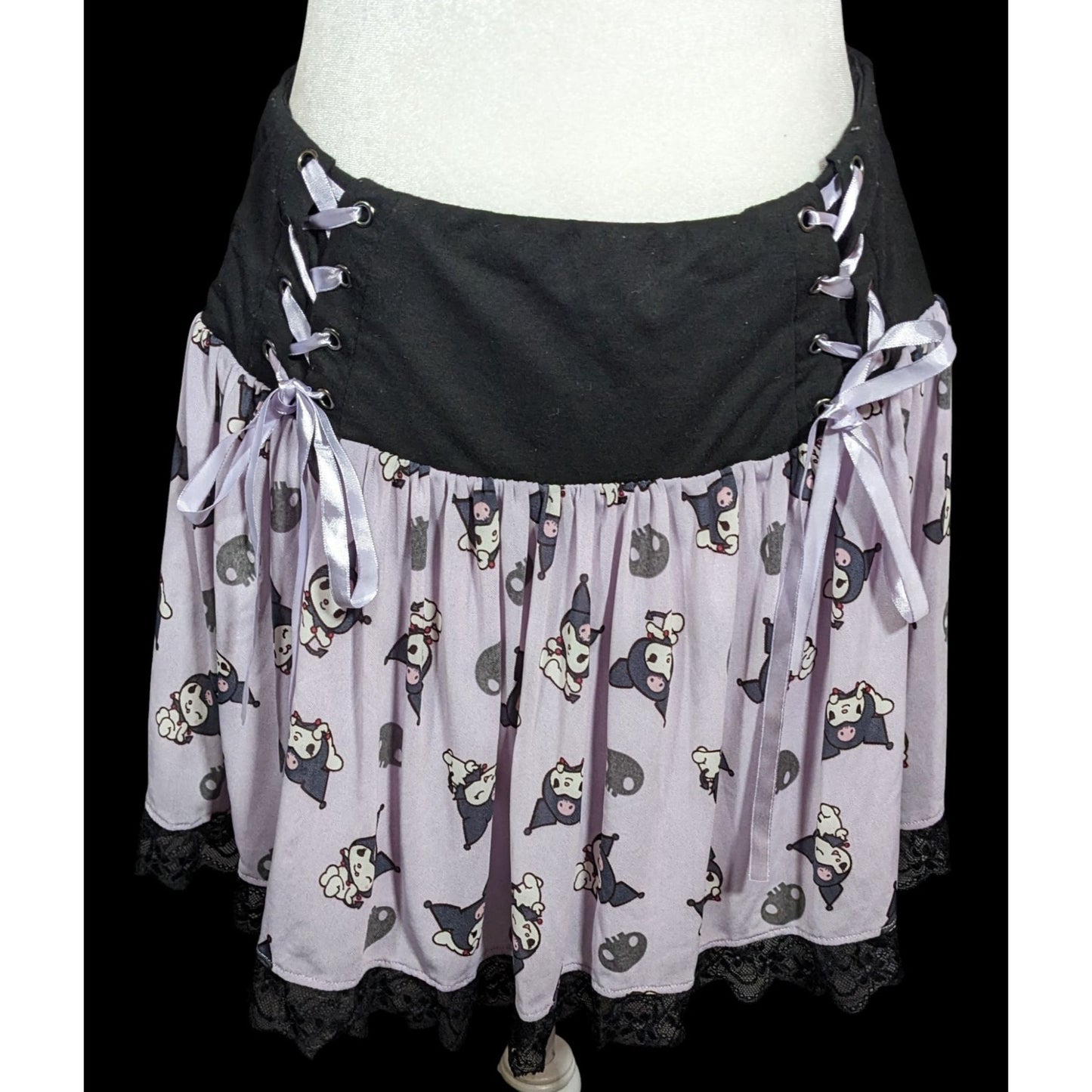 Kuromi Sanrio Pastel Goth Lace Up Skirt With Lace Trim
