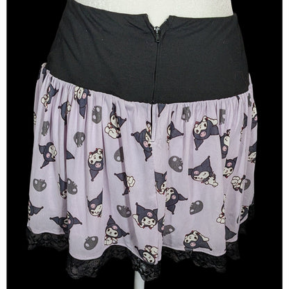 Kuromi Sanrio Pastel Goth Lace Up Skirt With Lace Trim