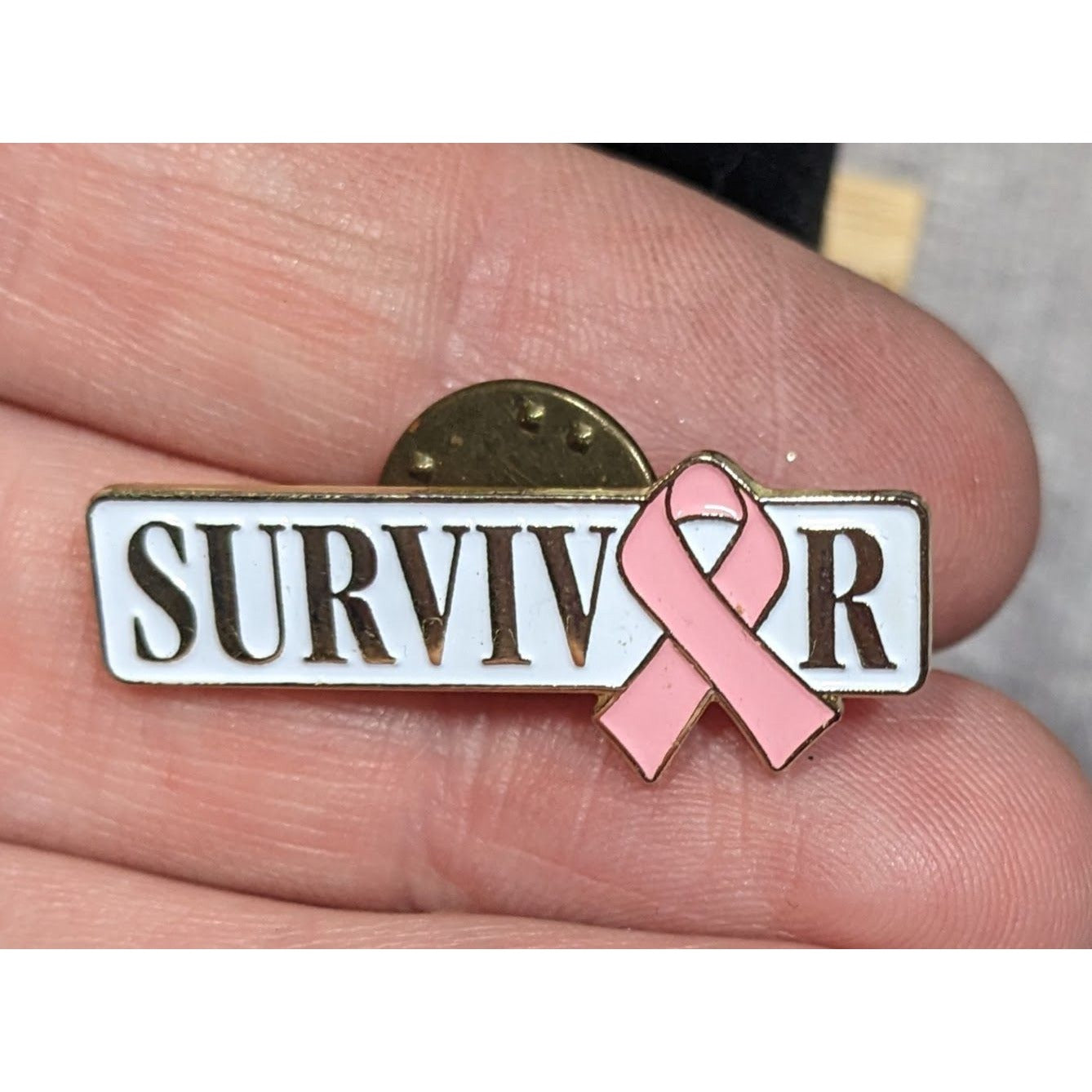 Breast Cancer Survivor Pink Ribbon Lapel Pin