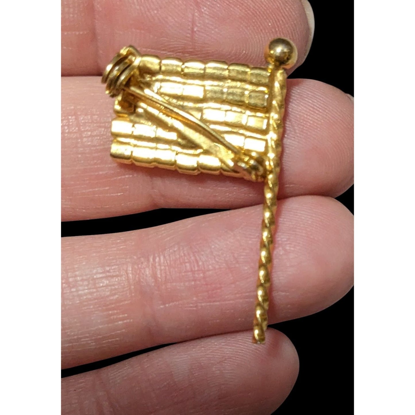 Vintage Gold Tone Rhinestone American Flag Brooch