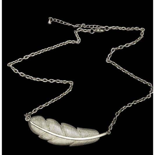 Nature Inspired Silver Tone Feather Necklace