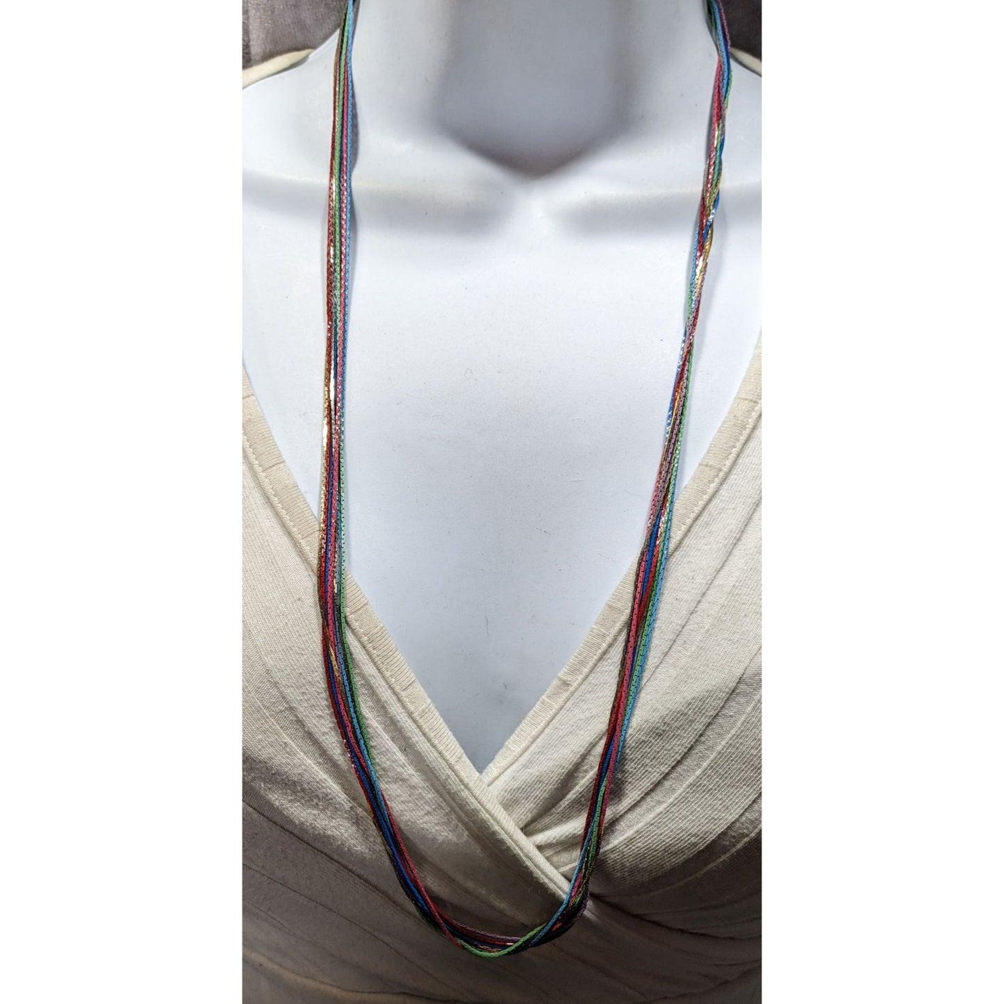 Vintage Rainbow Multistrand Metallic Thread Necklace