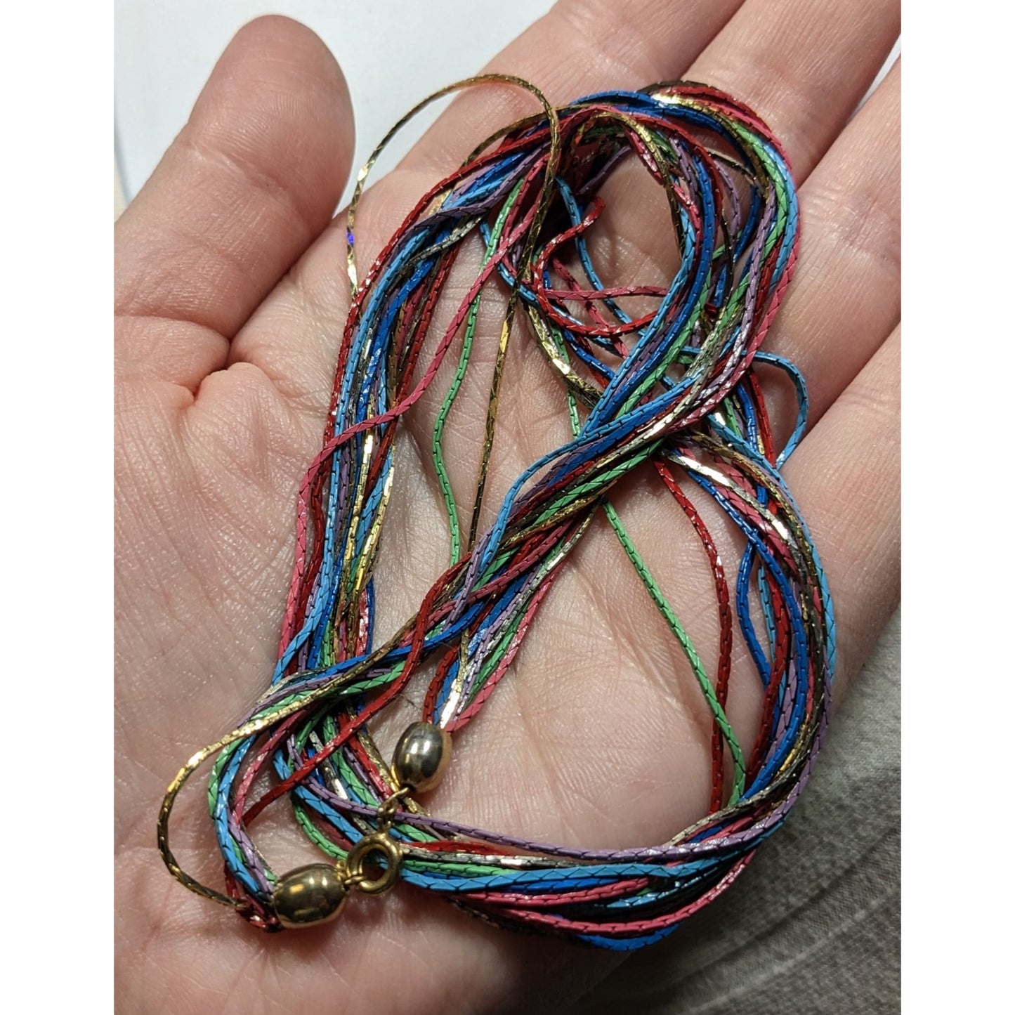 Vintage Rainbow Multistrand Metallic Thread Necklace