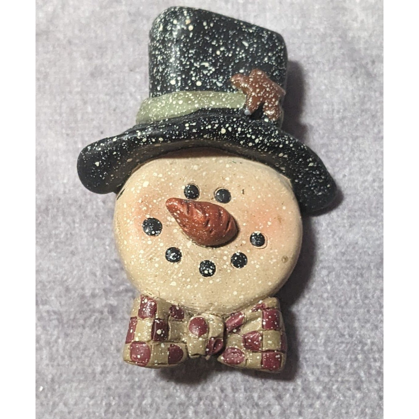 Vintage 90s Wood Look Snowman Holiday Brooch