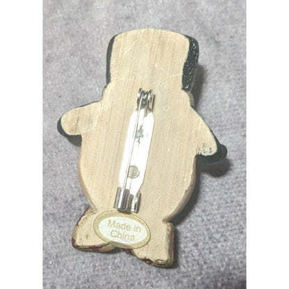 Vintage 90s Wood Look Snowman Holiday Brooch