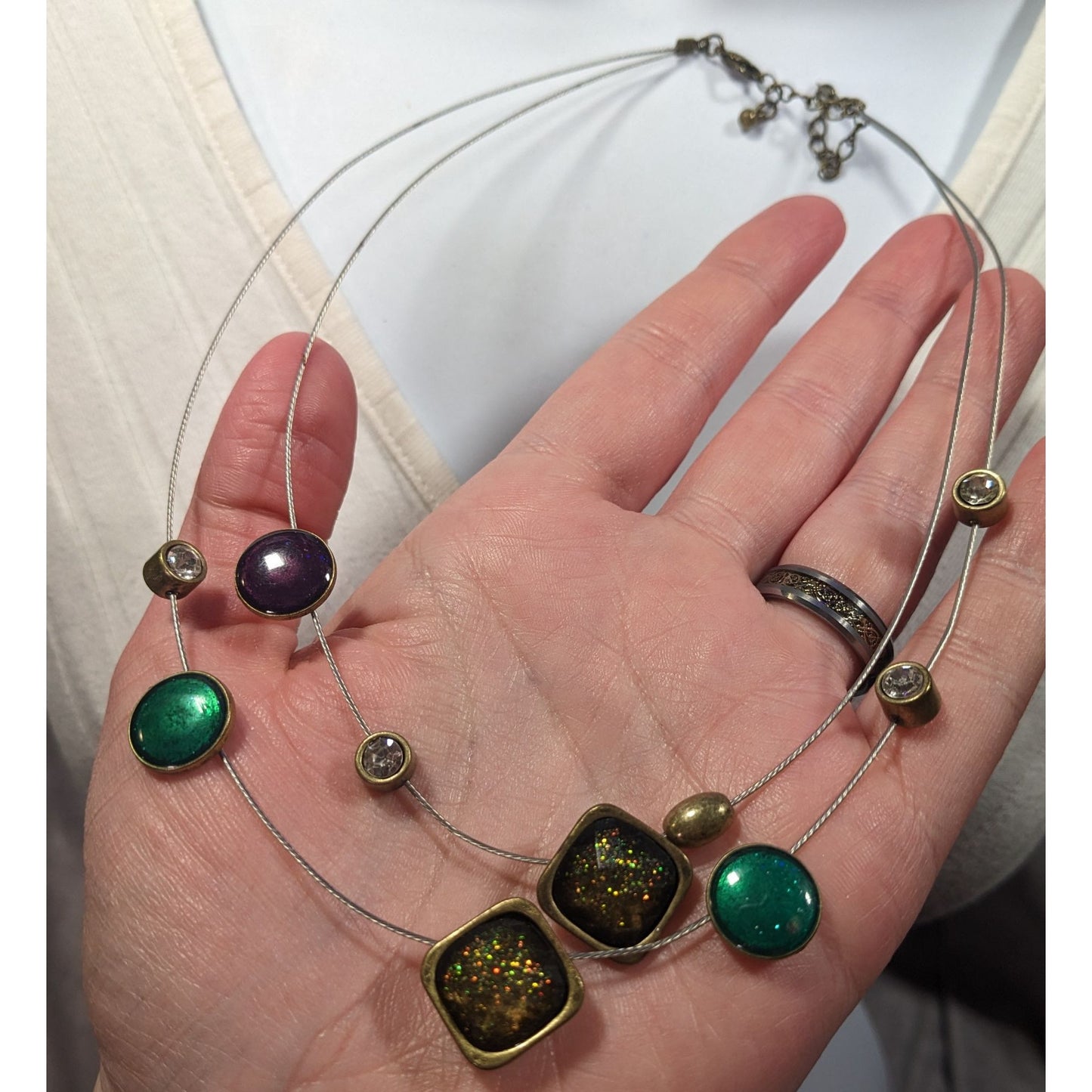 Whimsical Glitter Metallic Floating Necklace