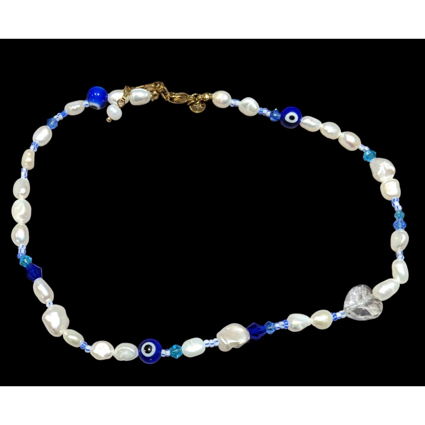 Elegant Whimsical Pearl And Evil Eye Glass Beaded Necklace