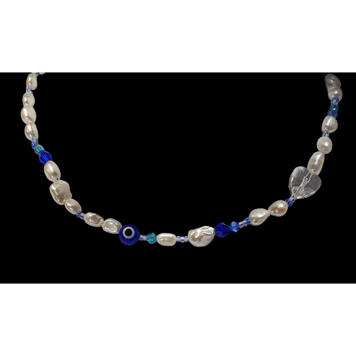 Elegant Whimsical Pearl And Evil Eye Glass Beaded Necklace