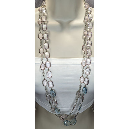 Talbots Layered Faceted Crystal Gem Necklace Pink Blue Pastel Silver Tone Coquette Glam