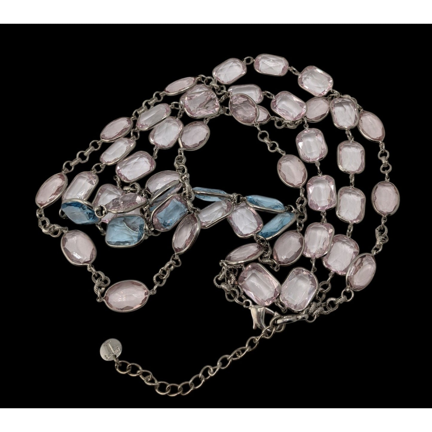 Talbots Layered Faceted Crystal Gem Necklace Pink Blue Pastel Silver Tone Coquette Glam