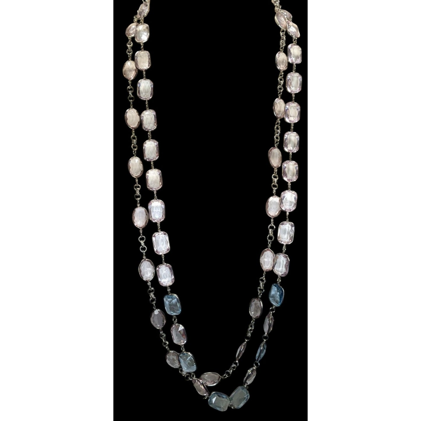 Talbots Layered Faceted Crystal Gem Necklace Pink Blue Pastel Silver Tone Coquette Glam