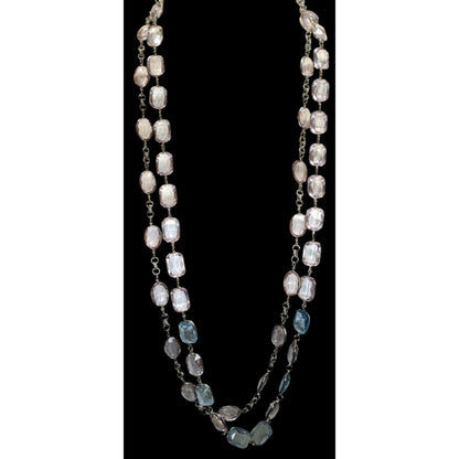 Talbots Layered Faceted Crystal Gem Necklace Pink Blue Pastel Silver Tone Coquette Glam