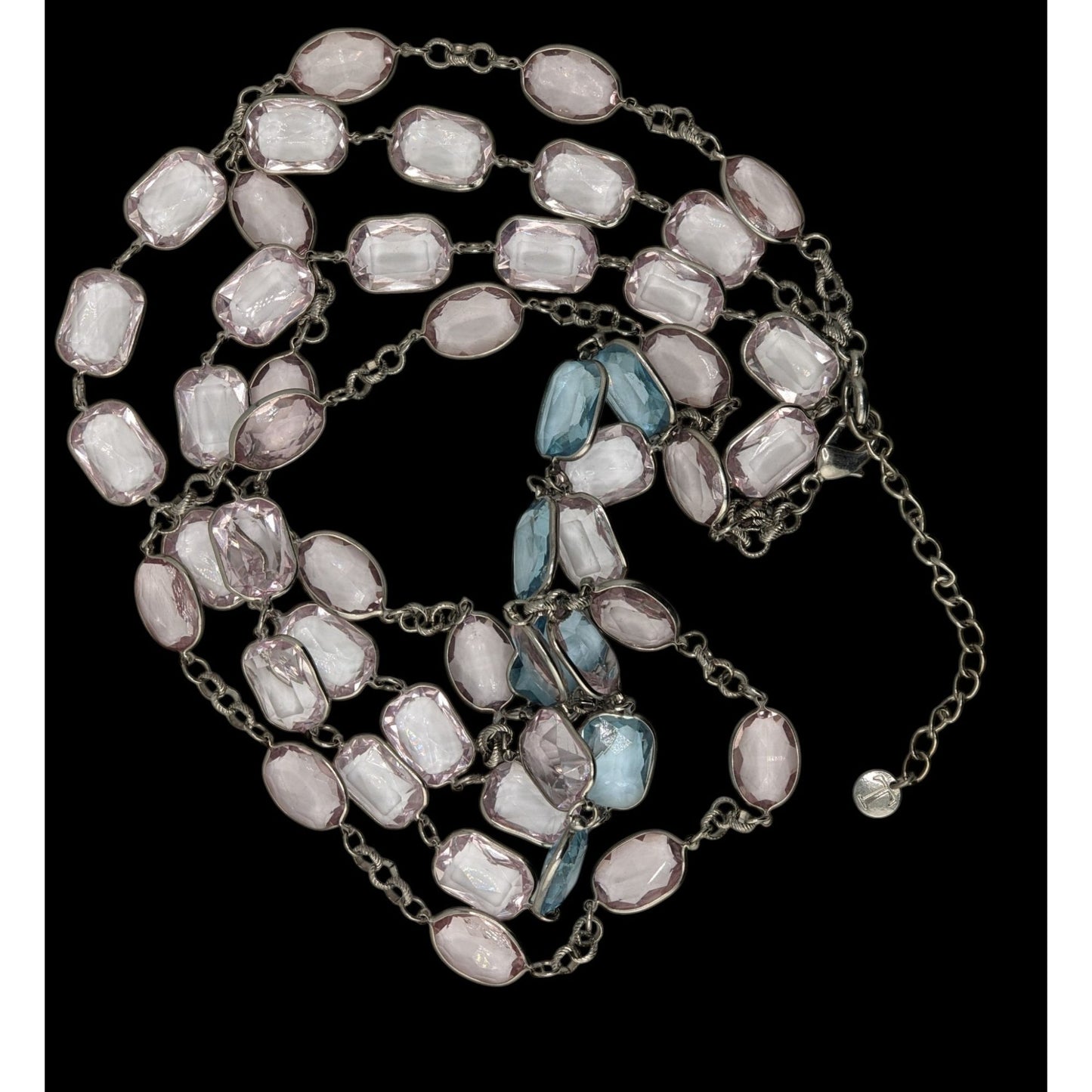 Talbots Layered Faceted Crystal Gem Necklace Pink Blue Pastel Silver Tone Coquette Glam
