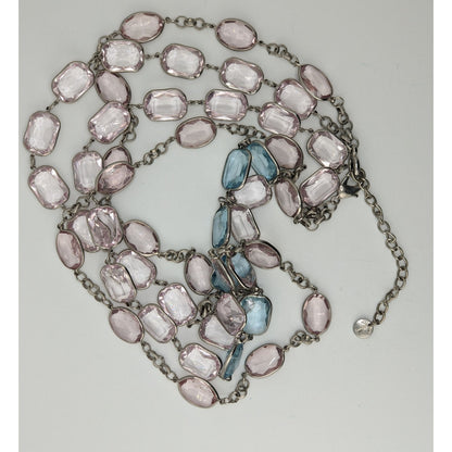Talbots Layered Faceted Crystal Gem Necklace Pink Blue Pastel Silver Tone Coquette Glam