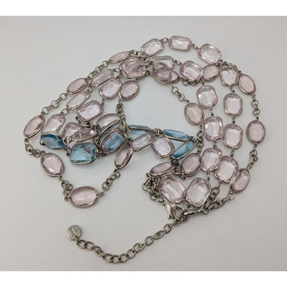 Talbots Layered Faceted Crystal Gem Necklace Pink Blue Pastel Silver Tone Coquette Glam